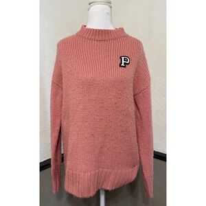 PINK Victoria's Secret Women XS Pink Knit Sweater Oversized Classic P Logo Chest